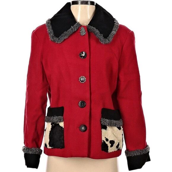 Vintage 90s Mailk Wool Jacket Cow Print Blazer Art to Wear Cottagecore Small - Picture 1 of 14